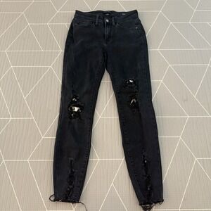 Judy Blue Skinny Fit Jeans Size 1/25 Black With Cheetah Print Distressed